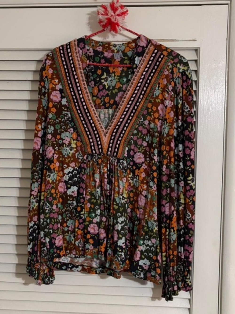 Bl^nk London x Anthropologie STEPHANIE Black Floral V-Neck Size L